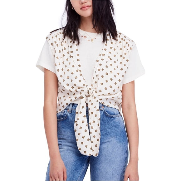 Blusa Sin Mangas Con Lazo Frontal Estampado Free People Blanco Mediano