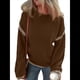 thumbnail image 2 of Suéteres para Mujer, Cuello Redondo Liso, Corte Holgado, Larga, Punto en Contraste, Jersey, Tops Marrón L, 2 of 7