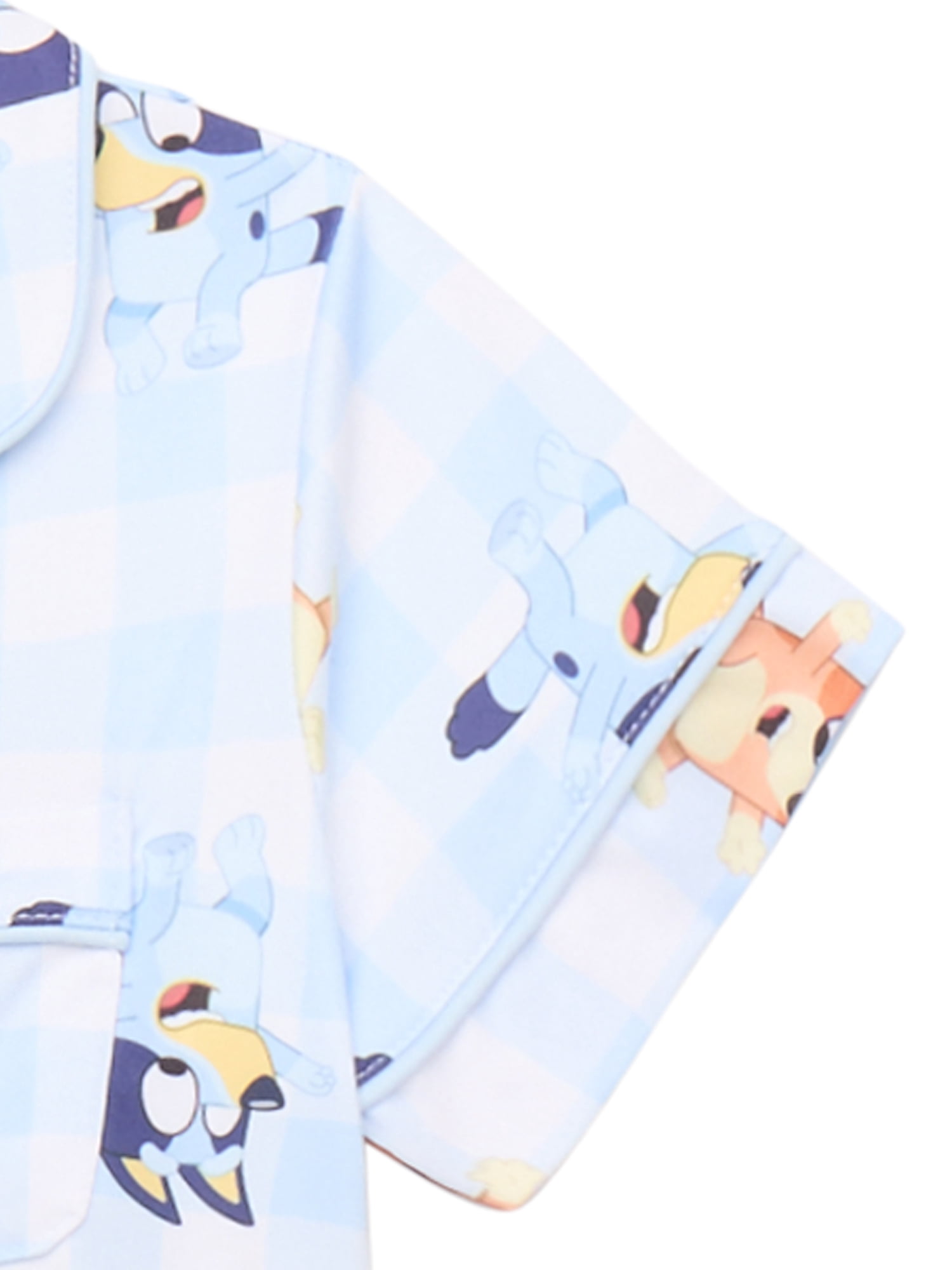 Bluey Girls Short Sleeve Button Down Top with Shorts, 2-Piece Pajama Set, Sizes 4-12
