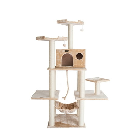Beige Cat Tree - 53" Tall Condo, Hammock & Scratching Posts - Stylish Pet Furniture - Max 60lb Cat