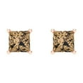 thumbnail image 3 of 14K Solid Gold Screw Back Stud Earrings for Women | 1 cttw Princess Cut Simulated Champagne Diamond | Rose Gold, 3 of 5