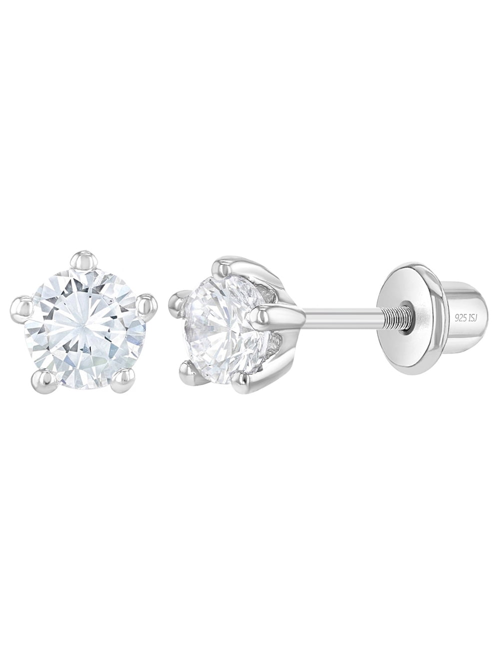 925 Sterling Silver Large Diamond Stud Earrings With Screw On Backs 