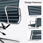 Cottinch Ribbed Genuine Leather Office Chair, High Back Executive Conference Chair Adjustable Ergonomic Computer Chair Blue 1PC