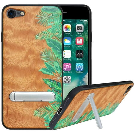Labanema Apple iPhone 7 /iPhone 8 Case, Apple iPhone 7 /iPhone 8 Cover with Metal Kickstand, Natural Wood TPU Cover, Anti Scratch Case for Apple iPhone 7 /iPhone 8 (Rainforest)
