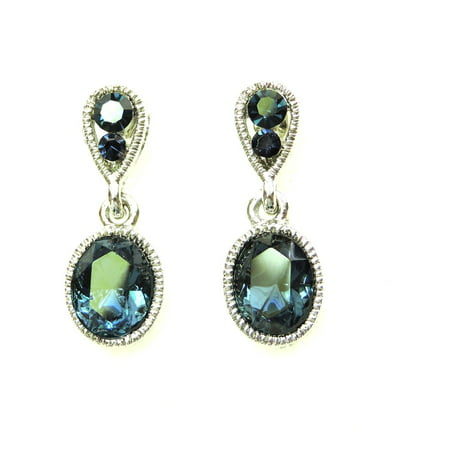 Gorgeous Rhinestone Crystal Dangling Pierced Earrings - Navy (Best Earrings To Get Pierced With)