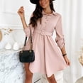 thumbnail image 4 of Ichuanyi Woman Dress, Summer Women's Fashion Casual Lapel Solid Color Button Long Sleeve Slim Fit Belt Dress(Includes Belt), 4 of 7