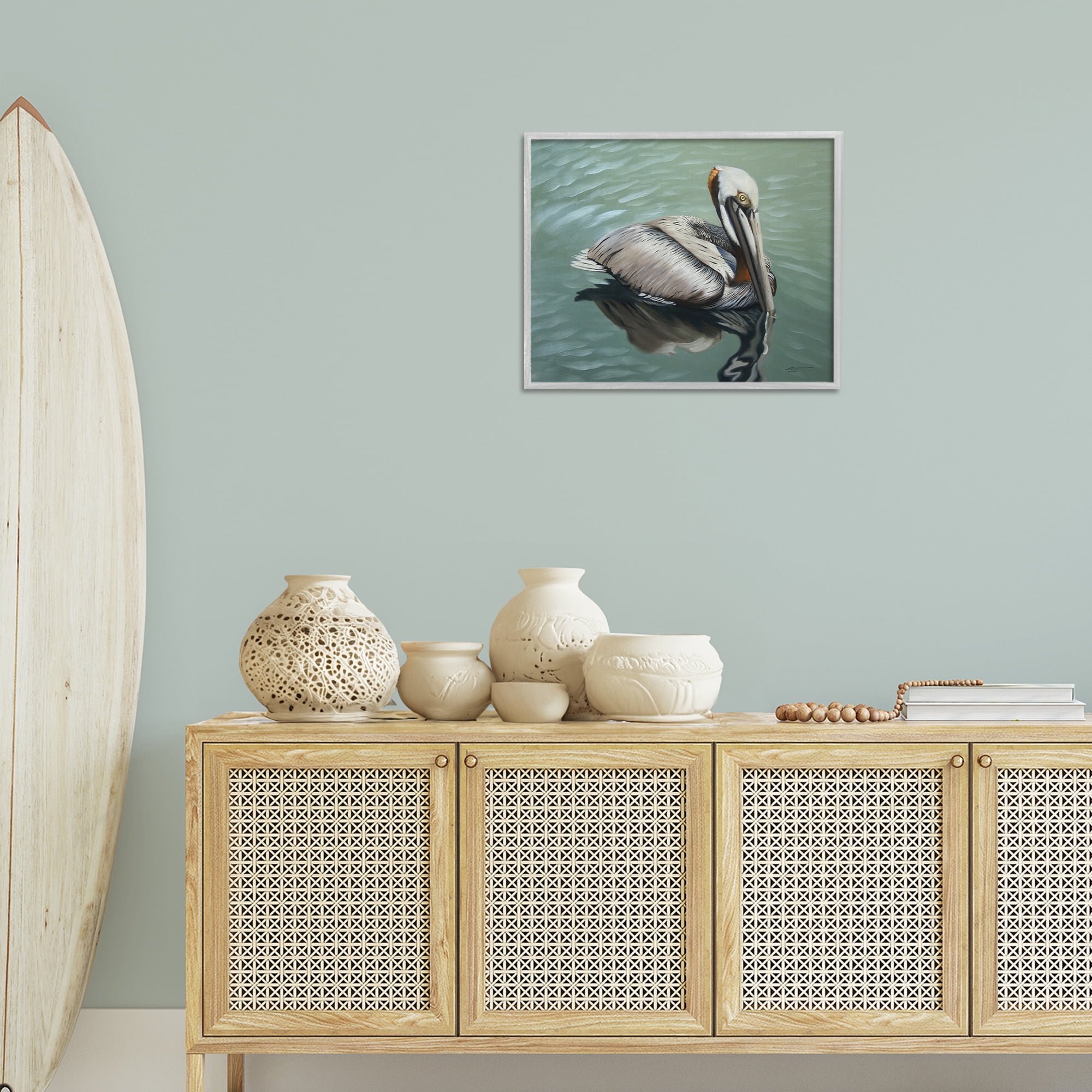 Stupell Industries Pelican Lake Reflection Animals & Insects Painting Gray Framed Art Print Wall Art, 20 x 16
