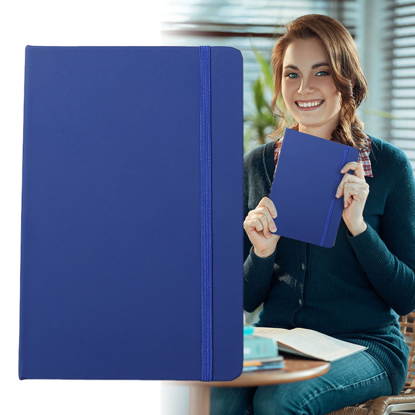VKLU A5 Professional Notebook, Premium Soft Leather Writing Journal with Elastic Closure, 180° Flat-Lay Lined Diary for Daily Planning & Task Tracking, Classic Blue