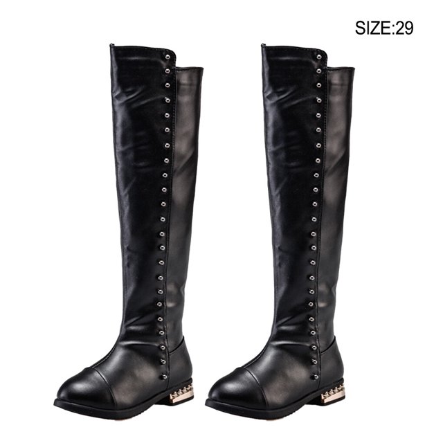 Boots Children Over-the-knee Rivets Elastic Shoes Aritifical Soft Leather Light Slipproof Rivets Winter Windproof Warm Outdoor Boot 29