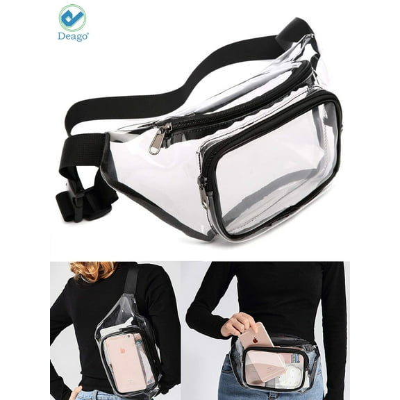Deago 2 Pack Clear Fanny Pack Waterproof Cute Waist Bag Stadium Approved Clear Purse Transparent Adjustable Belt Bag for Women Men