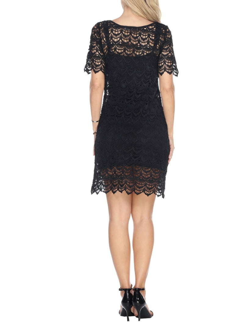 White Mark Women's Crochet Lace Overlay Mini Dress - Walmart.com