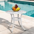 thumbnail image 2 of GZXS 23.6" Cast Aluminum End Table, Round Bistro Table, Outdoor End Table with 2" Umbrella Hole for Porch, Patio, Garden, Deck, Backyard, White, 2 of 10