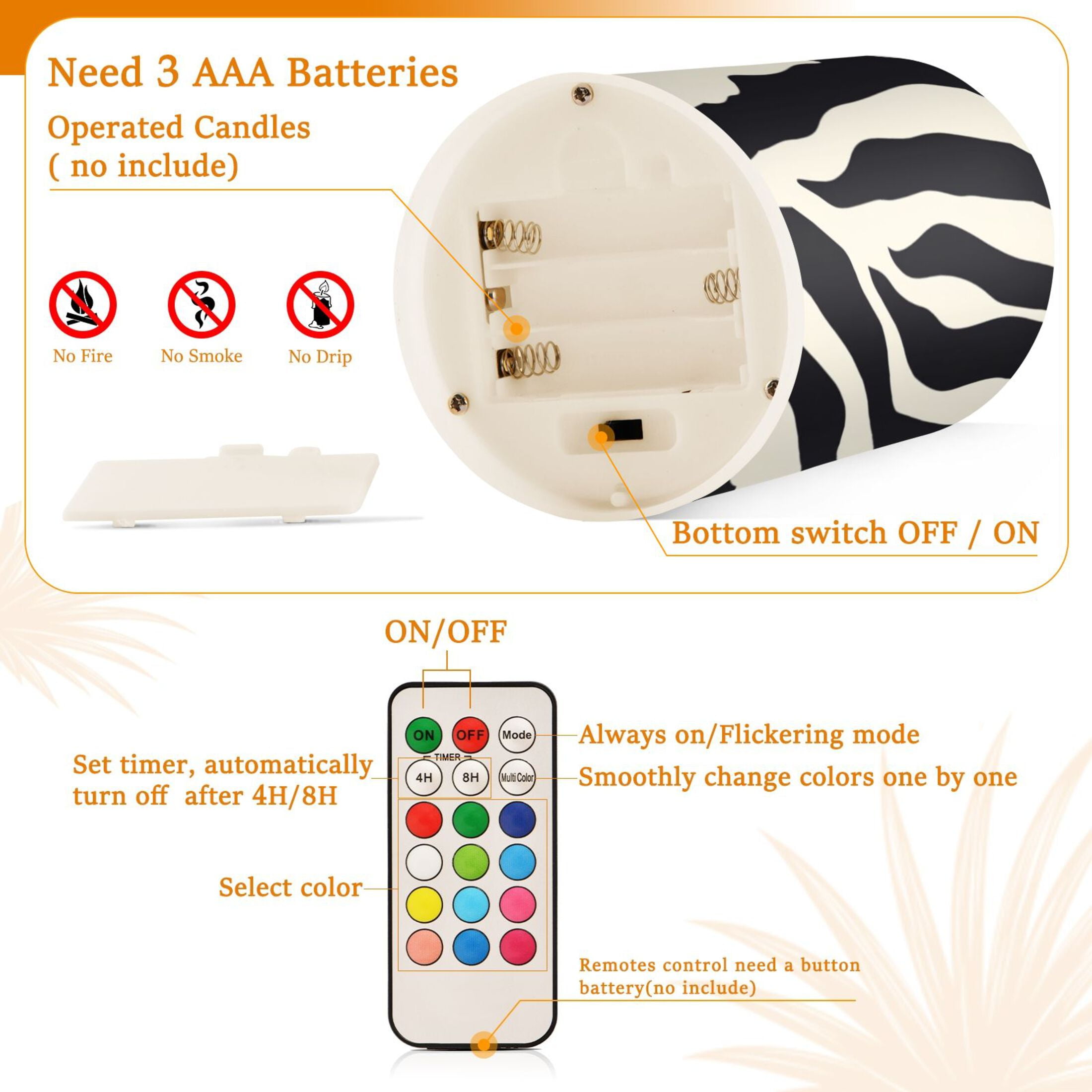 Black White Abstract Zebras Pattern Flickering Flameless Candles LED Tealight Battery Operated with Remote Set of 2 Holiday Decor Ornaments