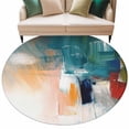 thumbnail image 2 of Abstract Art Round Living Room Rugs 8 ft, Turquoise Orange Paint Texture Gradient Retro Washable Large Area Rug with Non-Slip Sturdy Edge Binding Round Carpet for Dining Room Kitchen Office, 2 of 9