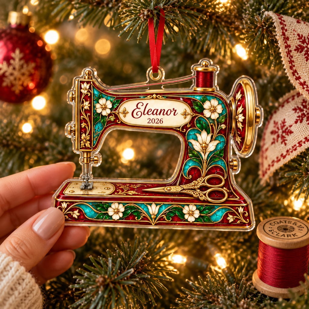 Acrylic Ornament Vintage Floral Sewing Machine Stained Glass Style ...