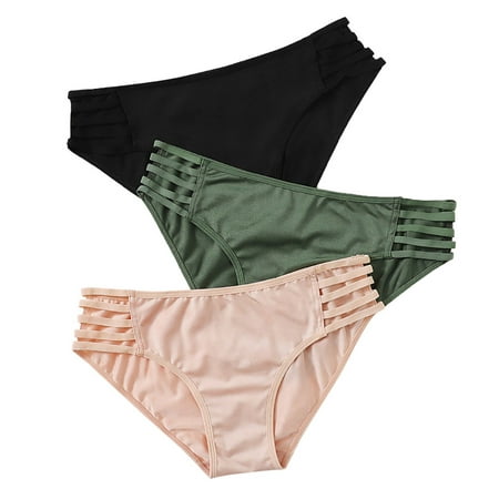 

Follure Women Underwear Brief 3PC Solid Hollow Out Panties Lingerie Thongs Underwear