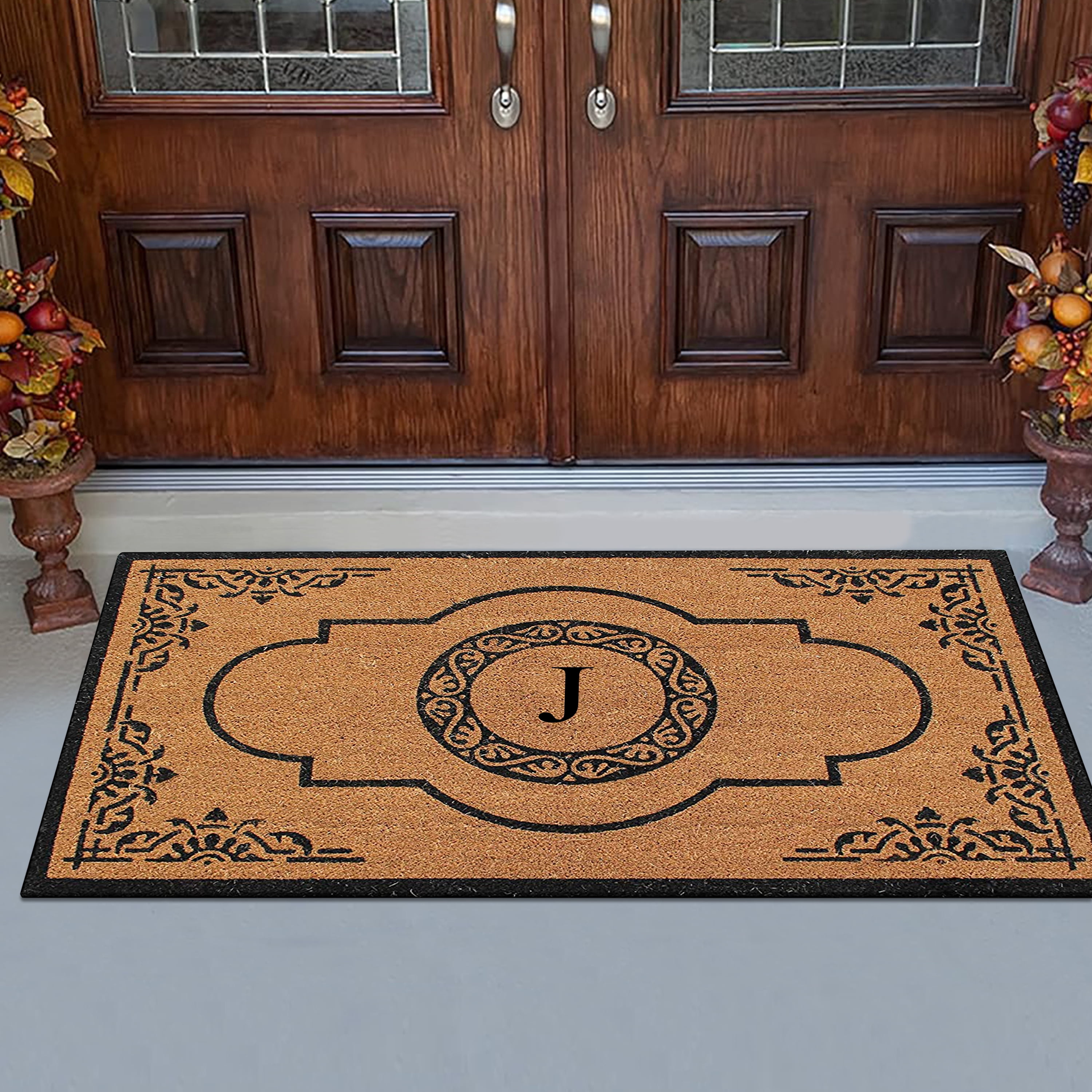 A1 Home Collections 36"x72" Natural Coir Monogrammed Doormat with PVC Backing, Heavy Duty Anti-Shed Front Door Mat, Easy to Clean
