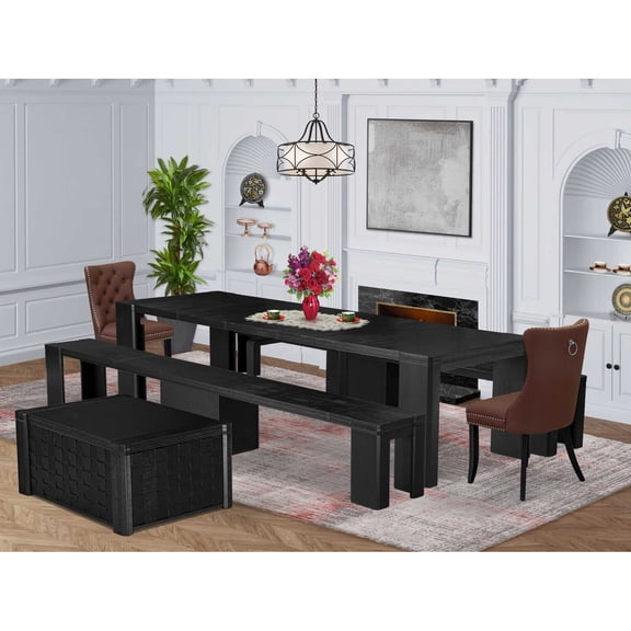 East West Furniture Xtenczar 6 -Piece Dining Room Table Set in Black Finish