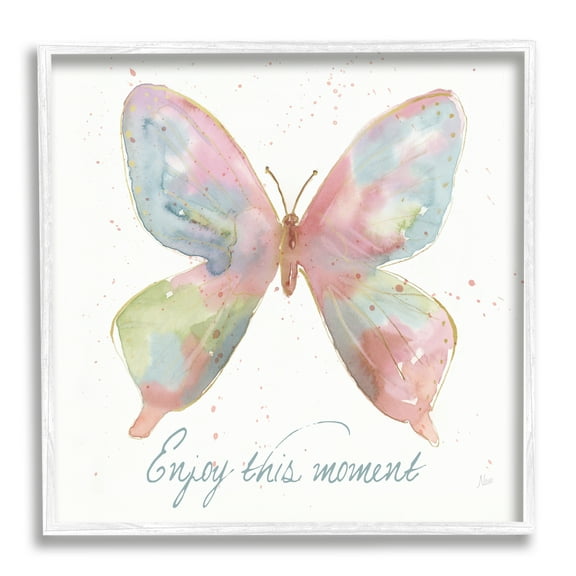Stupell Industries Enjoy This Moment Butterfly Animals & Insects Painting White Framed Art Print Wall Art, 24 x 24