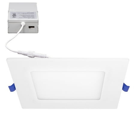 

Maxxima 4 in. Square Ultra Thin LED Downlight Slim Recessed Canless Light IC Rated 750 Lumens 5 Color Temperature Selectable 2700K/3000K/3500K/4000K/5000K Dimmable White Trim J-Box Included