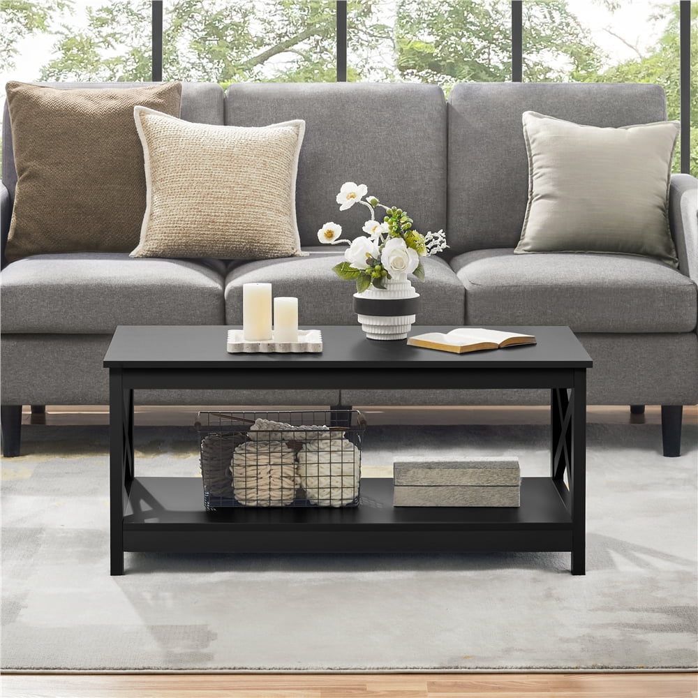 Yaheetech Modern X Design Coffee Table with Storage Shelf, Black