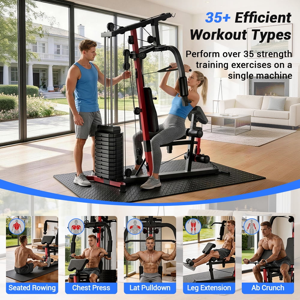 CURSOR FITNESS Home Gym Station, 160LBS Weight Stack, All-in-One Strength Training Equipment