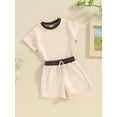 thumbnail image 3 of FEORJGP Toddler Baby Summer Shorts Set 3M 6M 1T 2T 3T Kids Girls Boys Short Sleeve T-shirt Contrast Color Shirt Crew Neck Tops with Shorts Infant Loose Casual 2-piece Ringer Outfit, 3 of 9