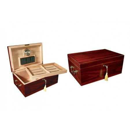 Monte Carlo Cigar Humidor w/ Tray, Lock & Handles - Cherry Finish - Capacity: