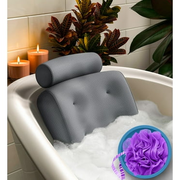 Everlasting Comfort Bath Pillow Fast Drying Bathtub Cushion for Head, Neck and Back, Gray
