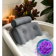 Everlasting Comfort Bath Pillow Fast Drying Bathtub Cushion for Head, Neck and Back, Gray