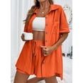 thumbnail image 2 of Conjunto de pantalones cortos de botonadura sencilla para mujer, traje informal, atuendo holgado, ropa sólida, verano, 2024, 2 of 5