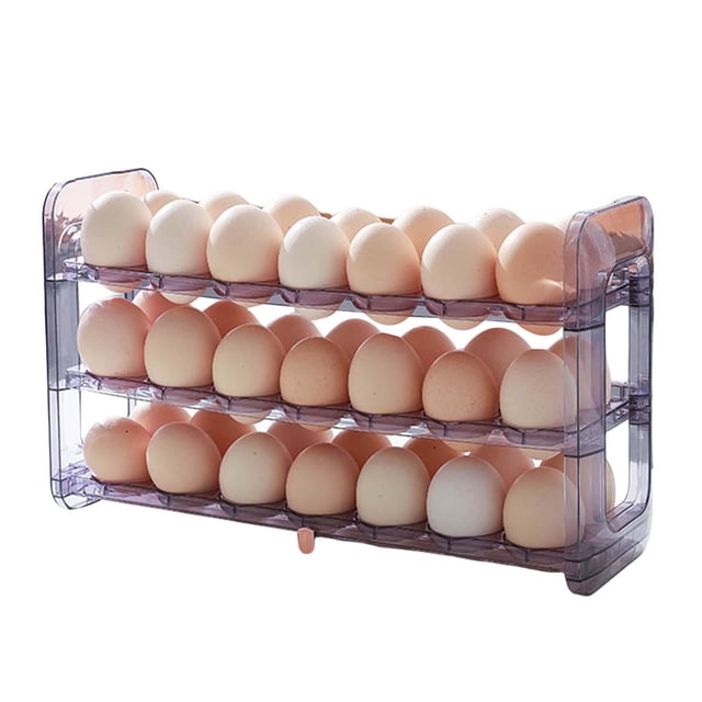 Huevera abatible para puerta lateral de refrigerador, organizador de huevos transparente, bandeja para huevos violeta