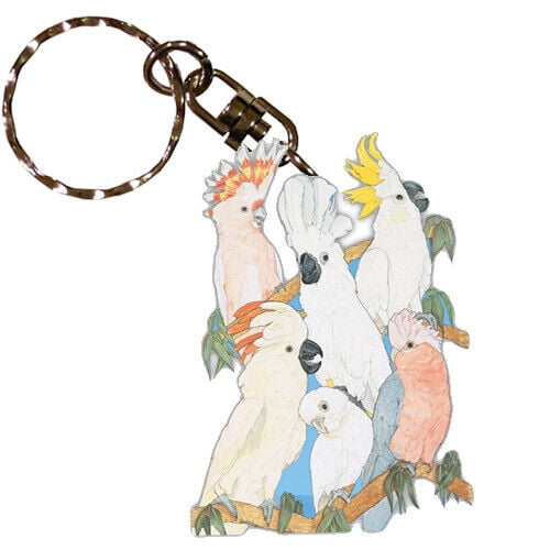 Cockatoo Parrot Keychain, Souvenir Key Holder, Parrot Charm Tag, Pet Key Rings Craft Ornaments, Wooden Die-Cut