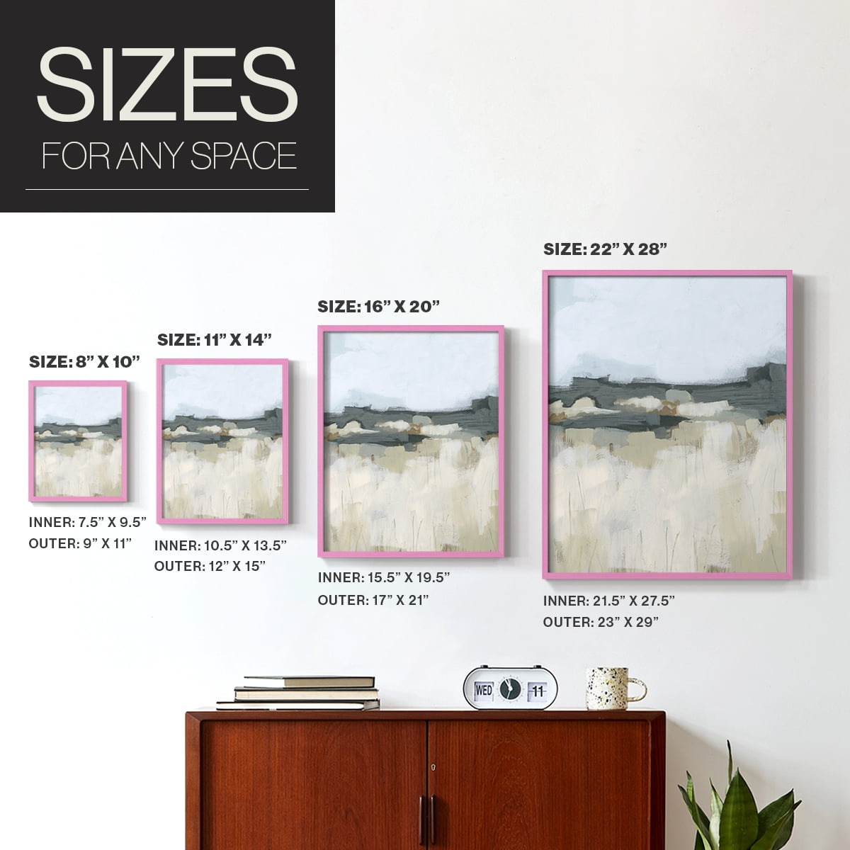 Brushstroke Badlands I Framed Print in Pink Solid Wood Framed Print No Nail Hanging