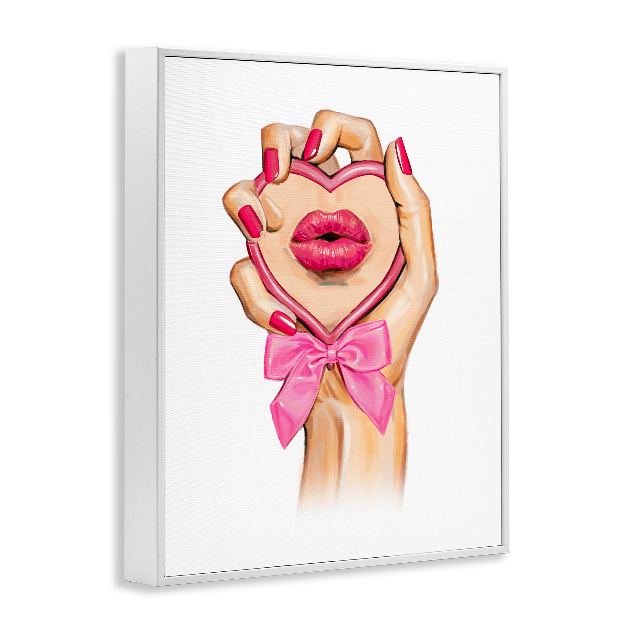 Pink Lips in Mirror White Framed Giclee Art, design by Ziwei Li