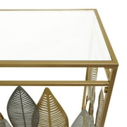 DecMode 44 x 30 Gold Metal Rectangular Leaf Console Table with Mirrored Glass Top and Silver Accents, 1-Piece