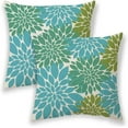 thumbnail image 2 of Light Blue Green Pillow Covers 18x18 Inch Set of 2, Summer Dahlia Floral Outdoor Decorative Throw Pillows Farmhouse Linen Modern Geometry Flower Cushion Case for Sofa Couch Bed Decor, 2 of 6