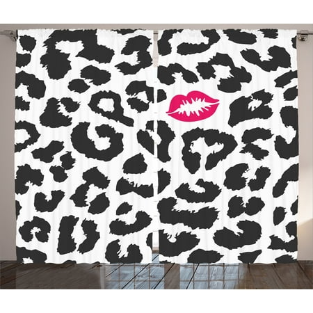 Animal Print Bathroom Decorating Ideas Safari Decor Curtains 2 Panels Set, Leopard Cheetah Animal Print Illustration With Kiss Lipstick Mark Dotted Trendy Art, Living Room Bedroom Accessories, Gift Ideas, By Ambesonne ()