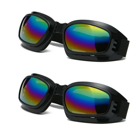 TOP-MAX Ski Windshield Glasses, Protective Glasses, Multi-Colored Lenses and TPU Plastic Frame, One Size Adjustable Strap (2pcs)