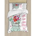 thumbnail image 1 of Tea Duvet Cover Set Twin Size, Let's Have Some Spring Tea Quote with Bloom Bouquets in the Cup Watercolor Artwork, Decorative 2 Piece Bedding Set with 1 Pillow Sham, Multicolor, by Ambesonne, 1 of 3
