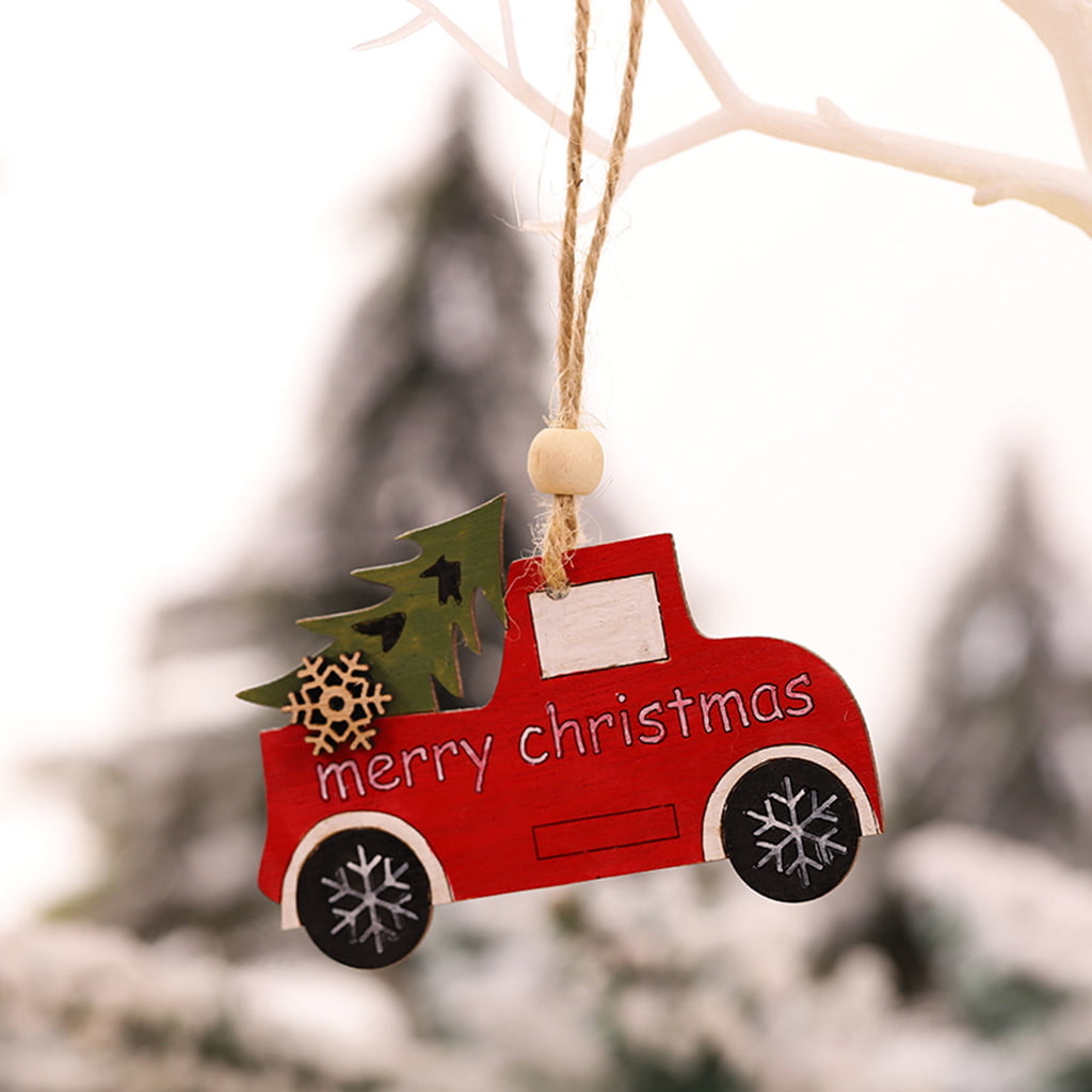3pcs Christmas Wooden Decorations Tree Cabin Elk Car Ornament Hanging Accessory