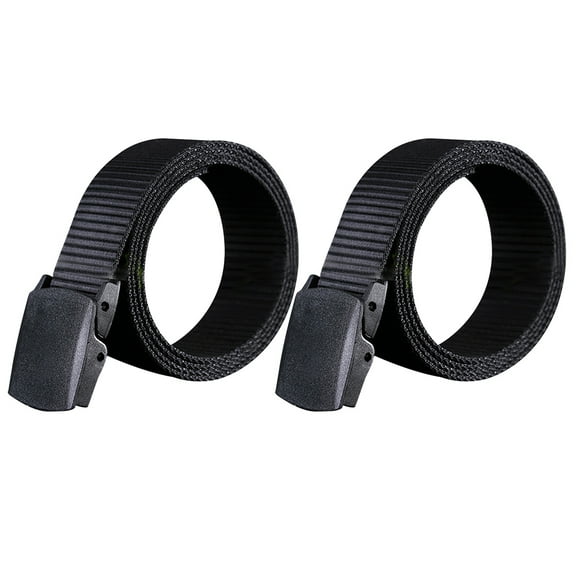 HOOWIFFY Mens Woven Belts Black Lightweight Nylon Comfortable Breathable 2Pcs