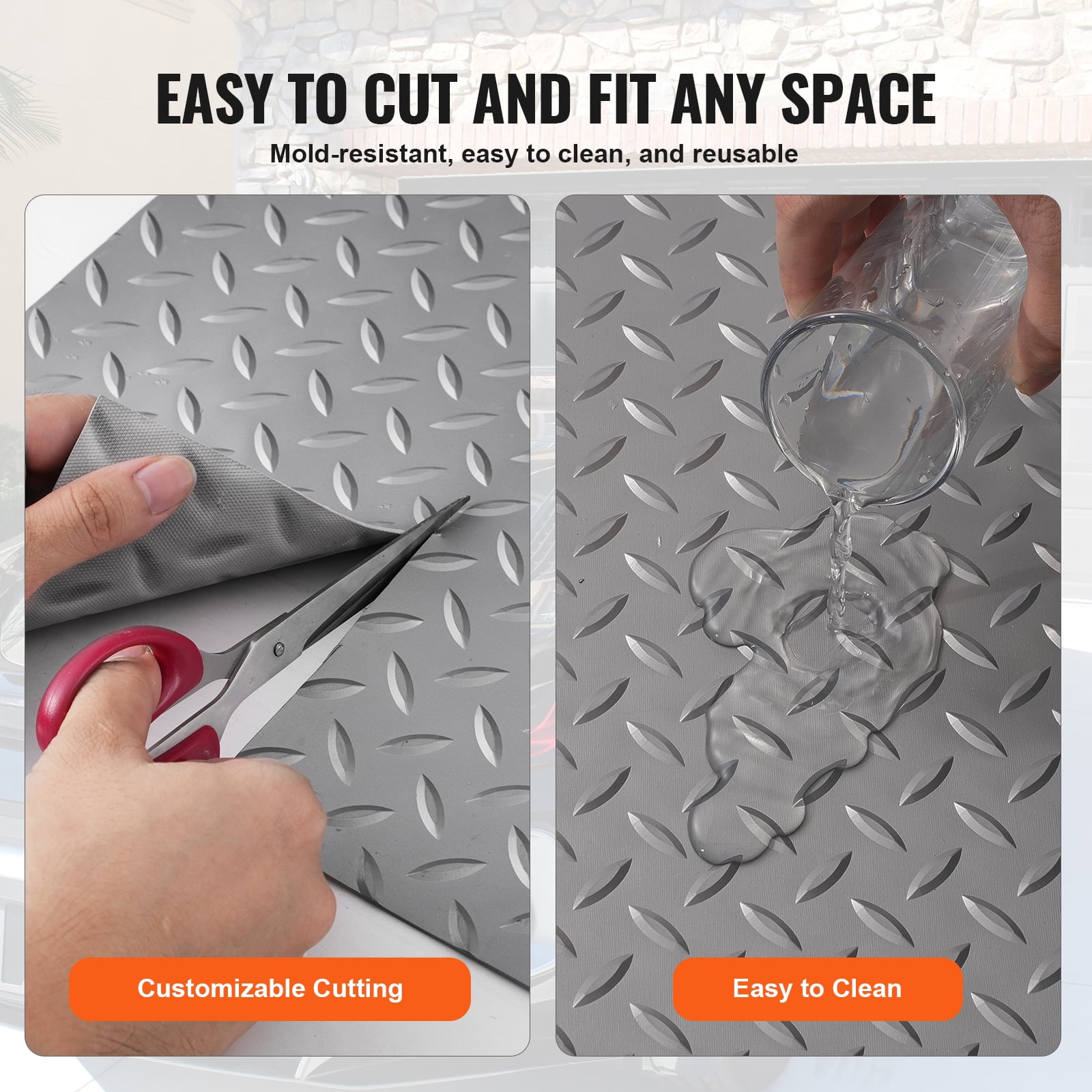 VEVOR Garage Floor Mat Garage Flooring Roll 4.9x19ft Anti-Slip Grey PVC Vinyl