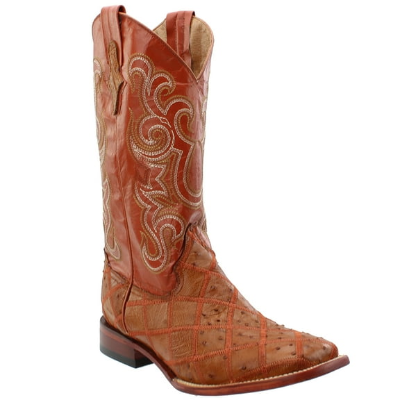 Ferrini Ostrich Patchwork Square Toe   Mens  Western Cowboy Boots   Mid Calf  - Brown