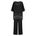 thumbnail image 3 of hotojiny Women's Chiffon 2 Piece Set Plus Size Dressy Wedding Guest Outfit Sequin Patchwork 3/4 Sleeve Tops Wide Leg Flow Capris, 3 of 6