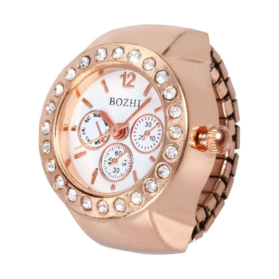 Boutique Diamond Three Eyes Ring Watch, Elegant Roumin Unique Dial, Quartz Analog Watch, Cool Stretch Stainless Steel Strap, Elastic Closure, Fashion Decor, Gift for Various Occasions