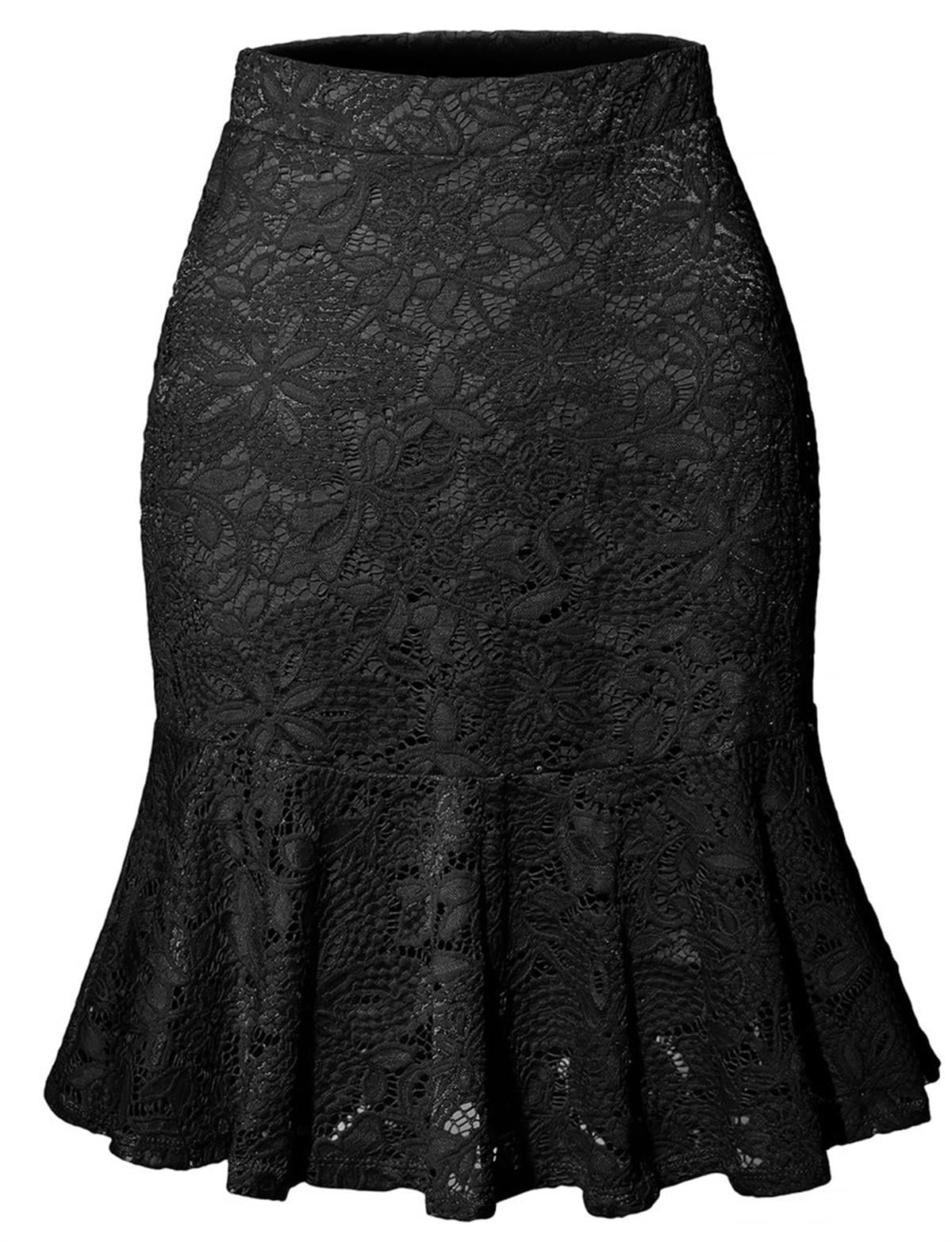 Sherrylily Women Floral Lace Skirts Elastic Waist Mermaid Pencil Skirts