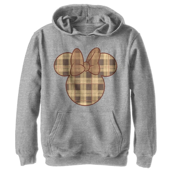 Boy's Mickey & Friends Plaid Minnie Mouse Logo  Pull Over Hoodie Athletic Heather Small