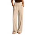 thumbnail image 2 of Mifsaly Womens Palazzo Pants with Pockets High Waisted Wide Leg Yoga Pants Comfortable Soft Stretchy Loose Fit Lounge Trousers Khaki,XL, 2 of 9