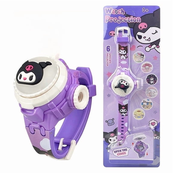 Cartoon Kuromi Cinnammoroll Melody Flip Cover Spinning Top Light-up Electronic Projection Watch Luminescent Projection Watch